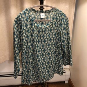 CAbi Jade Green Leaf Print Top